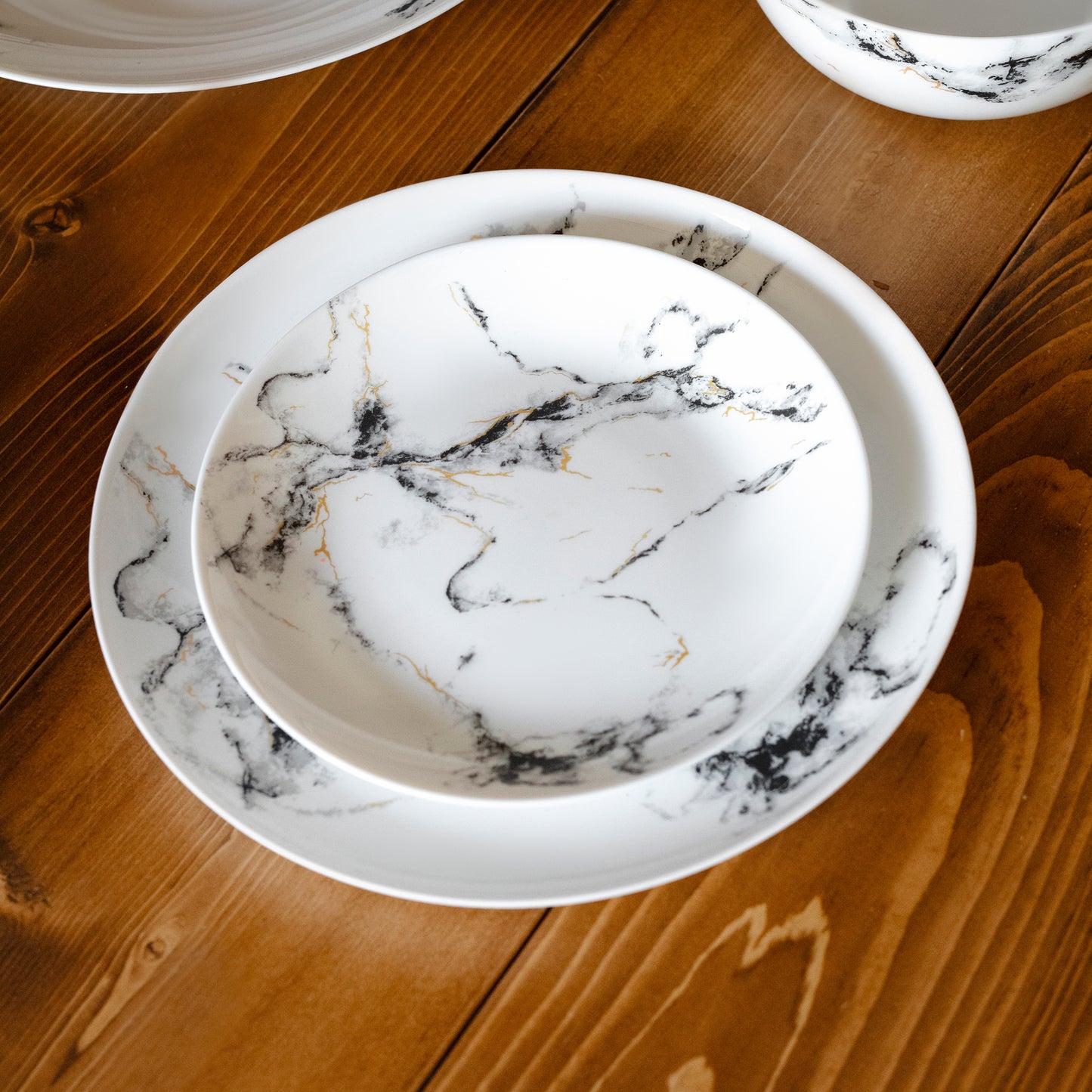 Black Marble 12-Piece Dinnerware Set For 4 People - Canopal